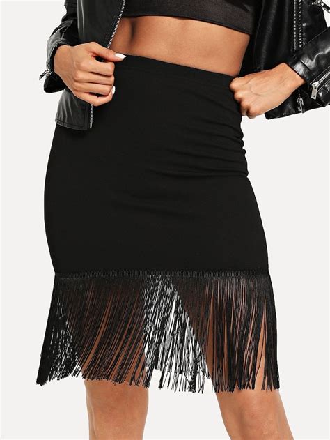 Fringe Detail Solid Skirt Shein Solid Skirt Fringe Detailing