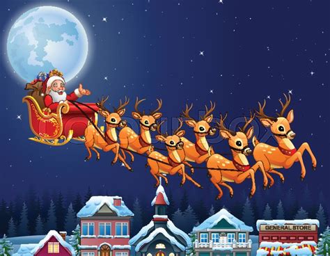 Cartoon Santa And His Reindeer Cartoon Of Santa And His Reindeer With