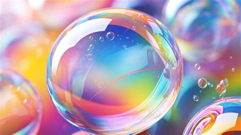 Transparent Rainbow Iridescent Soap Bubble On Multicolored Blur