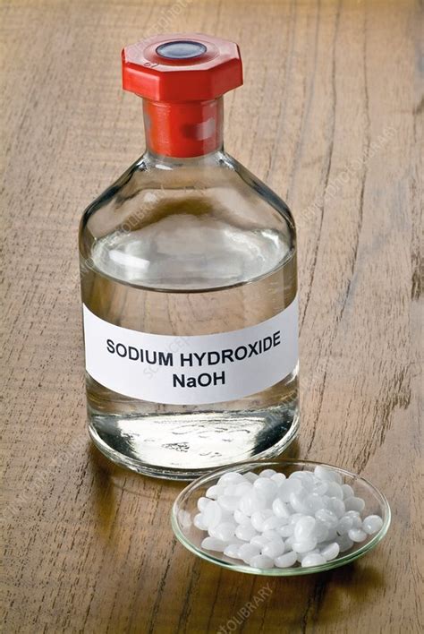 Sodium Hydroxide Bottle And Pellets Stock Image C Science