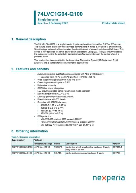 74LVC1G04 Q100 Datasheet Single Inverter