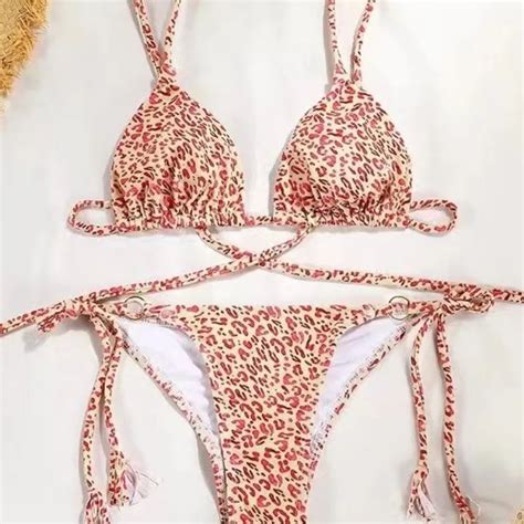 Leopard Print Strappy Bikini With Adjustable Ties On Luulla