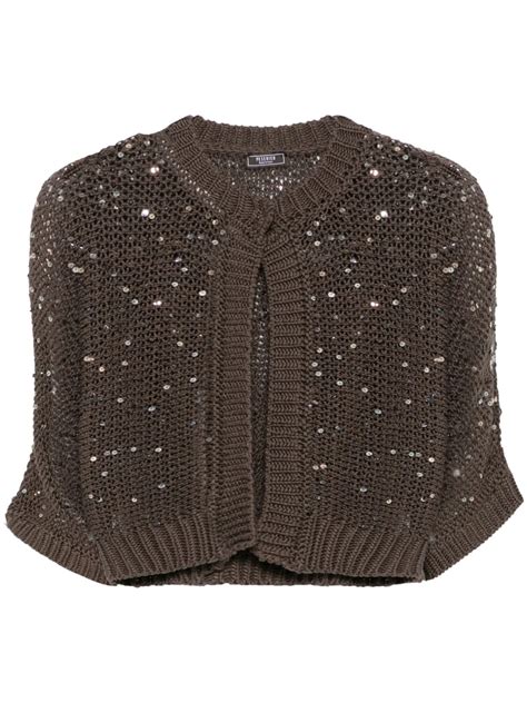 Peserico Sequin Embellished Cardigan Brown FARFETCH