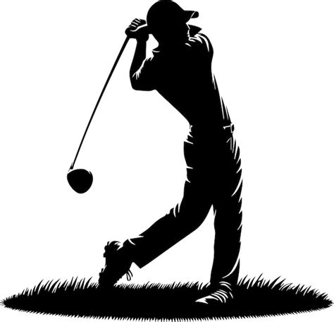 Jugador De Golf Posando Silueta Vectorial De Color Negro Fondo Blanco