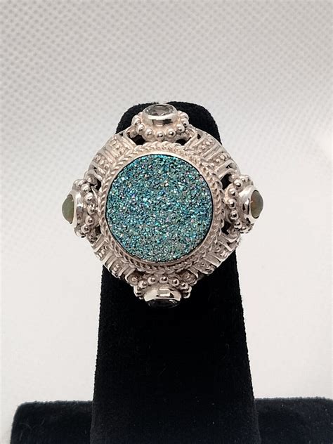 Sarda Sterling Silver Druzy Quartz Opal And White Topaz Ring EBay