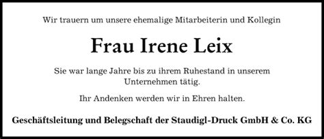 Traueranzeigen Von Irene Leix Allg Uer Zeitung