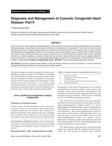 Pdf Diagnosis And Management Of Cyanotic Congenital Heart Disease