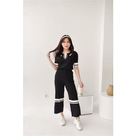 Jual Weardarcy ANYA Stripe Knit Set Polo Short Sleeve Knit Top