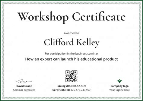 simple  professional workshop certificate template