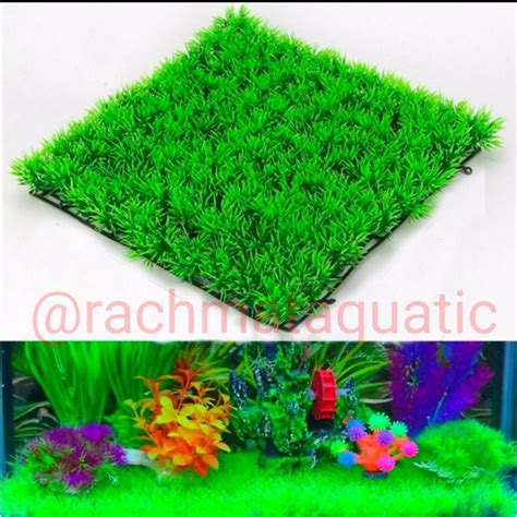 Jual RUMPUT SINTETIS RUMPUT PLASTIK AQUARIUM HIJAU ARTIFICIAL 25 X 25