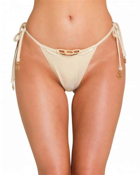 Nude Side Tie Thong Low Rise Bikini Bottom With Chain Xs Vivien Vance