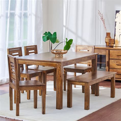 Buy Adana Nxt Mango Wood Seater Dining Set With Chairs And Bench