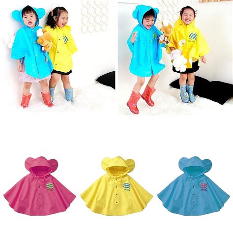 biweibo cute ear design waterproof raincoat button closure kid rain