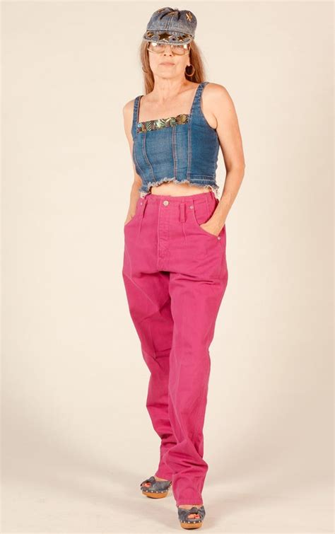 Wrangler Pink Corset Denim Pants S High Waist Jean Gem