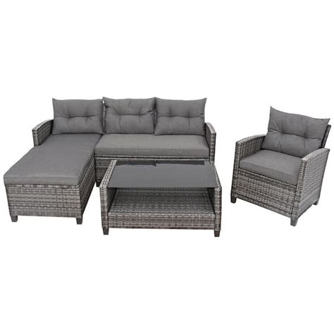 Gymax Piece Wicker Patio Conversation Furniture Set Outdoor Sectional