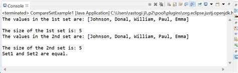 Compare Two Sets In Java Javatpoint