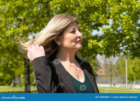 Happy Mature Blonde Woman Posing On The Park Stock Image Image Of Life Park 274965081