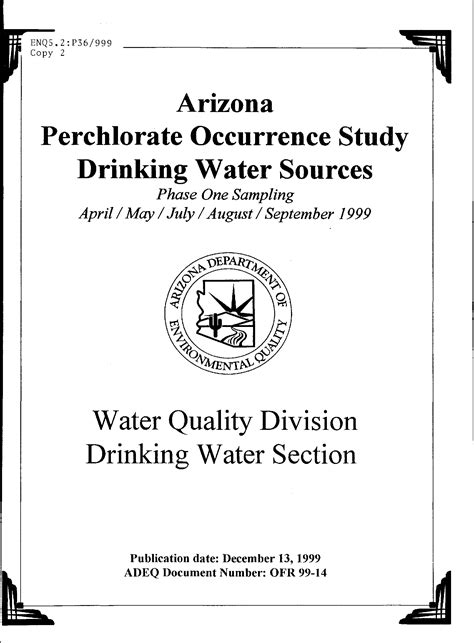 Arizona Perchlorate Occurrence Study, Drinking Water Sources: Phase One ...