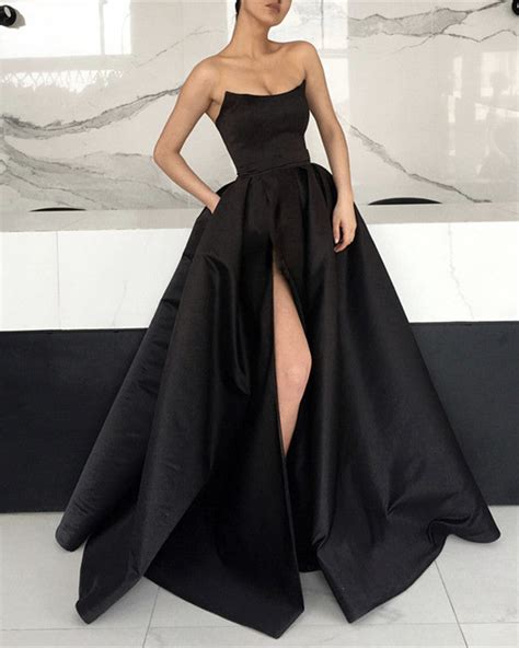 Strapless Bodice Corset Long Satin Leg Split Evening Dresses 2019 Alinanova