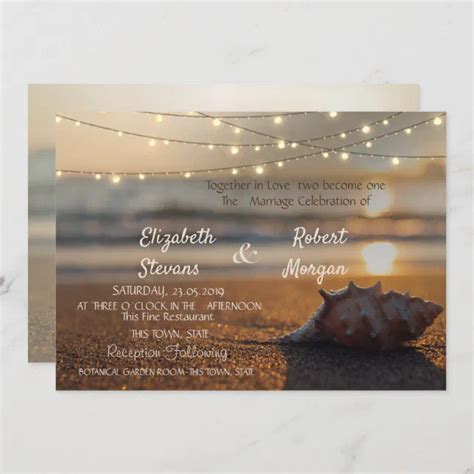 Beach Wedding Sunset Seashell Invitation Zazzle