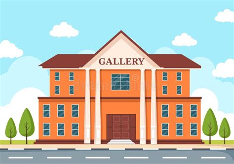 Art Gallery Museum Building Cartoon Illustration With Exhibition