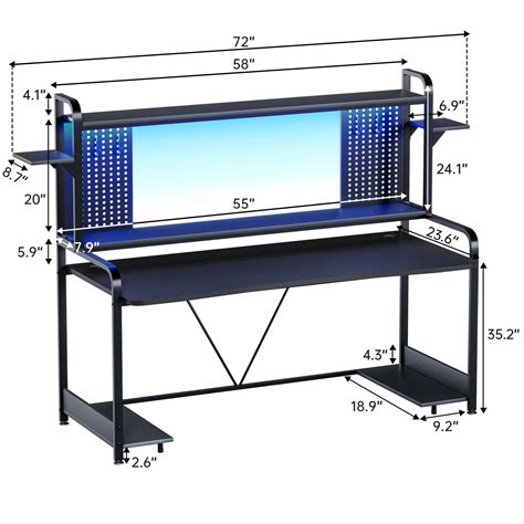 Walmart 55" Gaming Desk with LED Lights, Hutch, Pegboard & Monitor ...