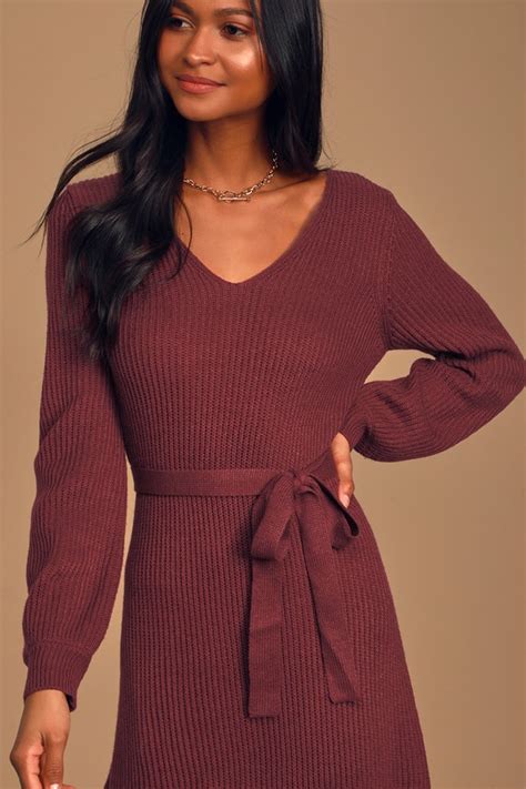 Cozy Burgundy Sweater Dress Knit Midi Dress Long Sleeve Dress Lulus