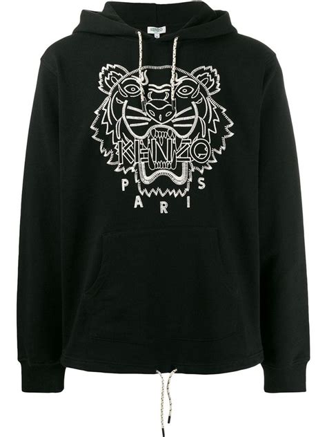 Kenzo Tiger Embroidered Hoodie Farfetch Kenzo Clothing Embroidered