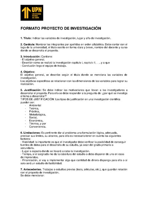 Formato Proyecto Investigacion Upn Formato Proyecto De Investigaci N