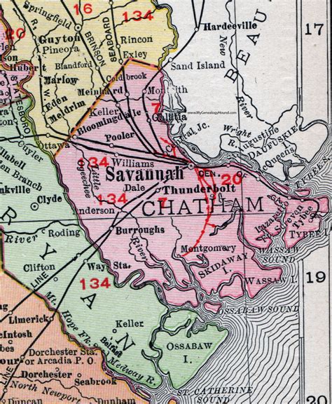 Chatham County, Georgia, 1911, Map, Rand McNally, Savannah, Montgomery, Thunderbolt