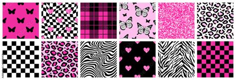 Y2k Glamour Pink Seamless Patterns Backgrounds In Trendy Emo Goth