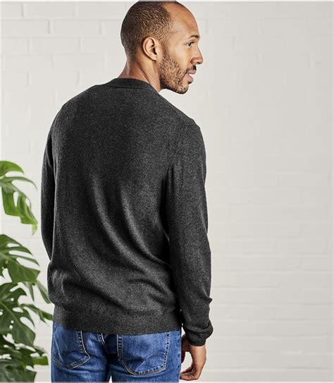 Dark Charcoal Mens Cashmere Merino V Neck Cardigan Woolovers Uk