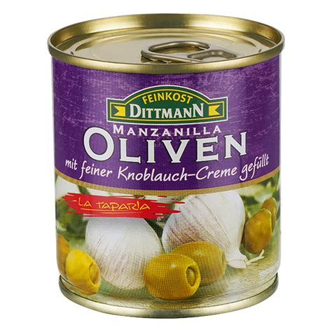 Feinkost Dittmann Manzanilla Oliven grün gefüllt mit Knoblauchcreme 85g