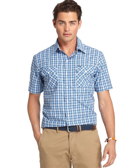 Izod Short Sleeve Plaid Poplin Shirt And Reviews Casual Button Down