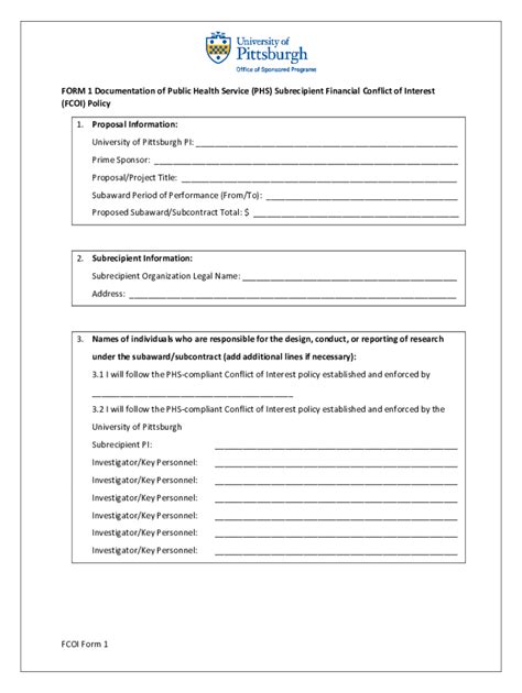 Fillable Online Documentation Of Phs Subrecipient Financial Conflict Of