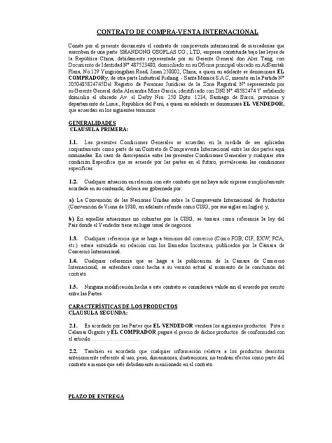 Contrato De Compra Venta Internacional Pdf Derecho Empresarial Economias