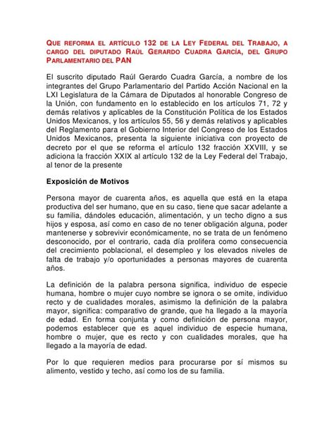 ¿qué Dice El Artículo 132 De La Ley Federal Del Trabajo