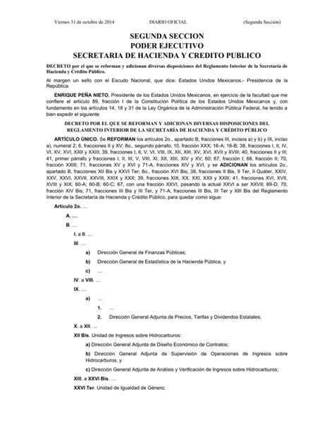 Segunda Seccion Poder Ejecutivo Secretaria De Hacienda Y Credito Publico