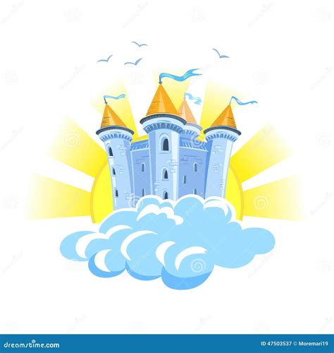 Fairy Tale Castle in the Clouds with the Sun Stock Vector - Illustration of cartoon, icon: 47503537