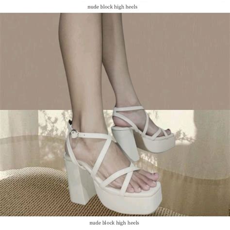 Nude Block Chunky Bratz High Heels Women S Fashion Footwear Heels On Carousell