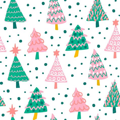 Premium Vector Cute Pink And Green Christmas Tree Seamless Pattern On White Background Holiday