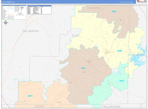 Clay County Al Wall Map Color Cast Style By Marketmaps