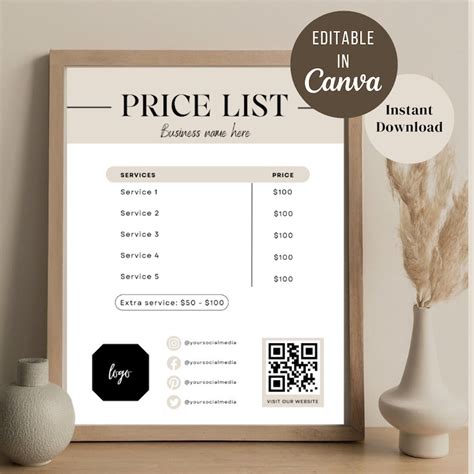 Price List Editable Template DIY Flyer Template Design Price Sheet