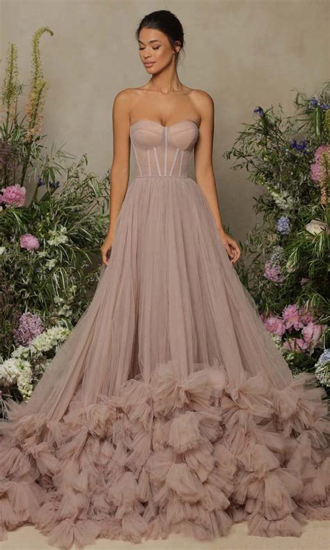 Tarik Ediz 98032 Strapless Tulle Ruffled A Line Gown Gowns Ball