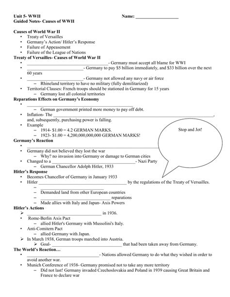 Causes Of Ww2 Worksheet