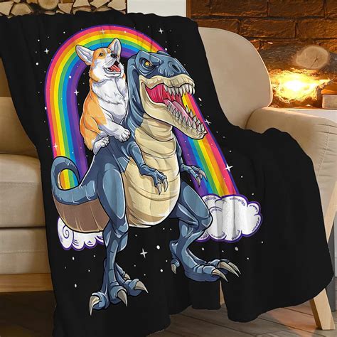 Amazon Beynepe Funny Corgi Dinosaur Blanket Cute Corgi Dino Throw