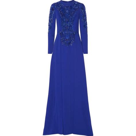 Zuhair Murad Embellished Tulle Paneled Silk Blend Cady Gown