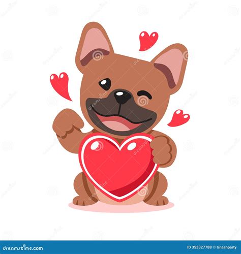 Vector Cartoon Valentine Cute French Bulldog Holding a Big Red Heart