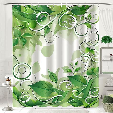 Green Leaf And Swirl Design On A White Background This Abstract Shower