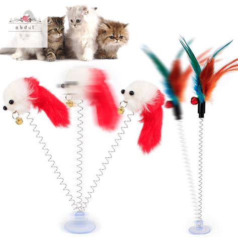 Cat Interactive Toy With Sucker Spring Feather Plush Mouse Funny Pet